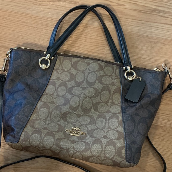 Coach Brown and Black Signature Shoulder Bag